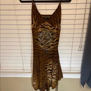 Ed Hardy Asymmetrical Brown Tan Cocktail Sundress